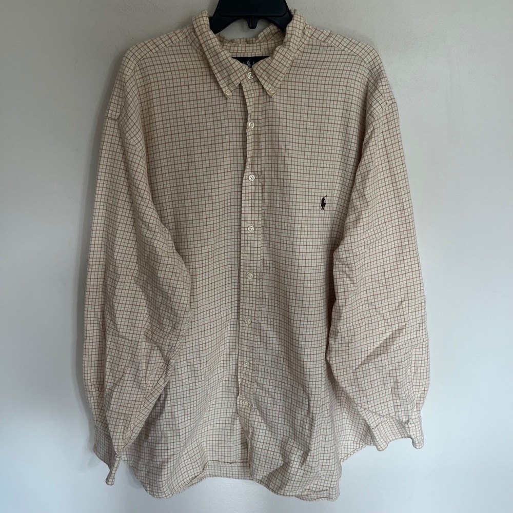 Polo Ralph Lauren Mens 3XB Big Classic Fit Cotton Check Button Down Shirt Tan